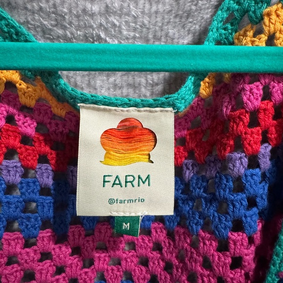 NWOT FARM RIO Brunas Stripe Crochet 100% Cotton Knit Cover-Up Midi Duster - Picture 2 of 2